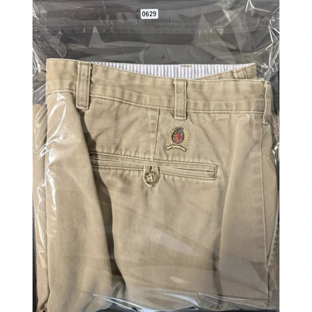Tommy Hilfiger Men's Khaki Chino Pants 40x30 Pleated Straight Leg Cotton Beige